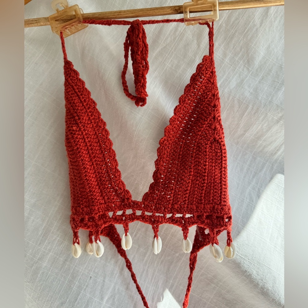 Red crochet bikini top